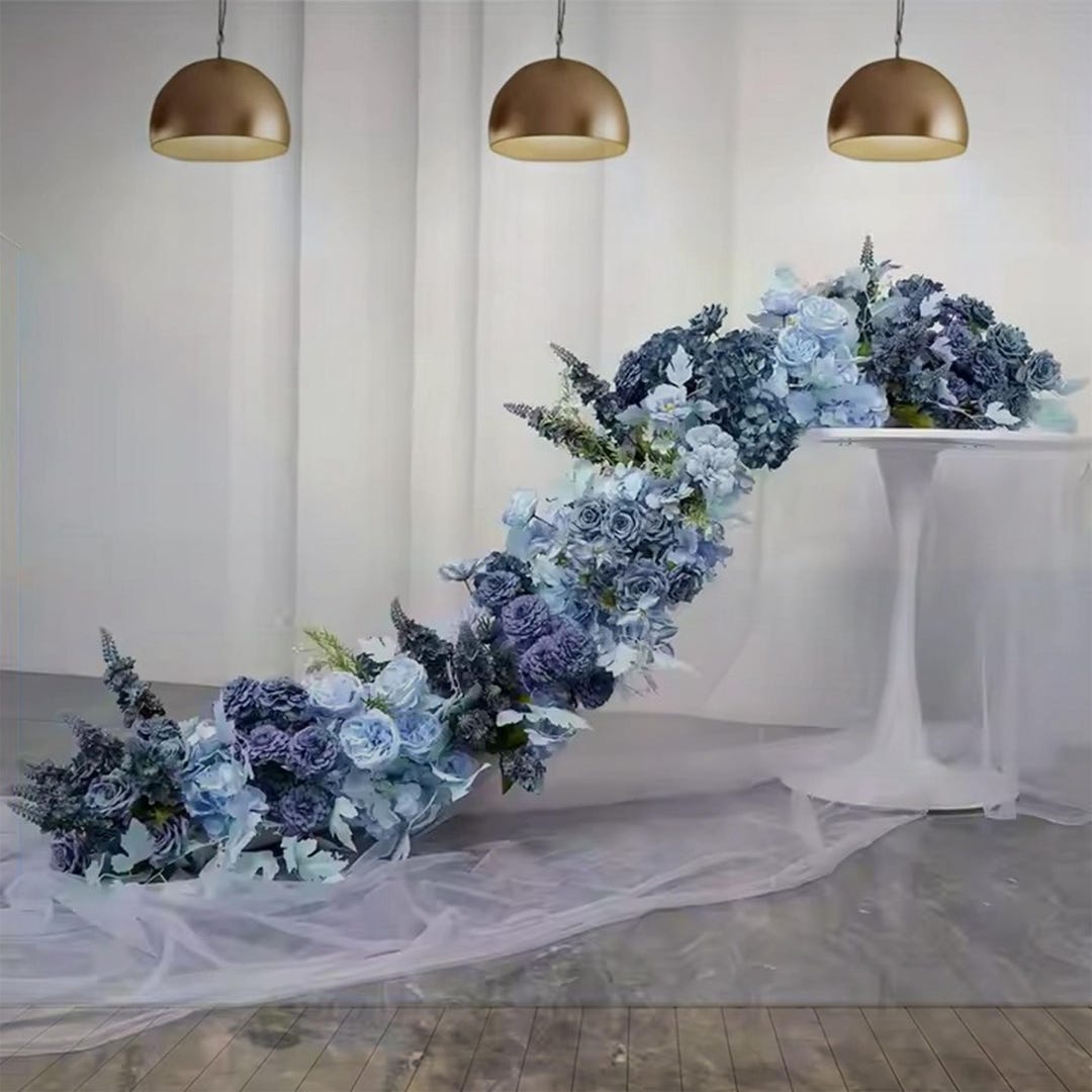 Custom Blue Rose Hydrangea Wedding Table Flower Runner,wedding ...