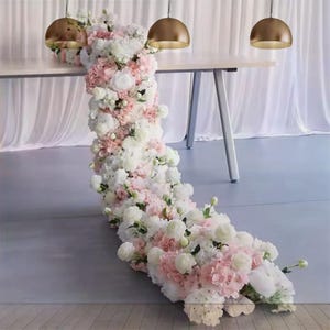 White Rose Pink Hydrangea Wedding Table Flower Runner,Wedding Centerpieces,Wedding Ground Archway Arrangement,Aisle Flower.Staircase Flowers