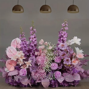 Purple Pink Leaf Flower aisle runner,Floor flower Arrangement,Lavender Flower aisle idea Church Wedding items Decor,Flower Table Centerpiece