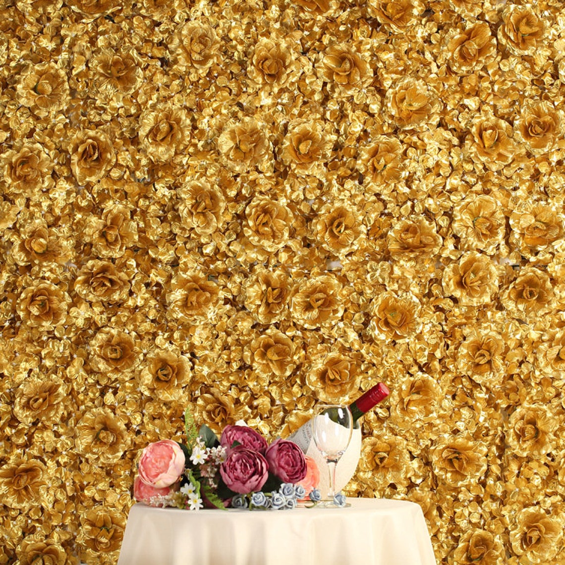 Gold Rose Artificial Flowers Wall Backdrop for Wedding Etsy