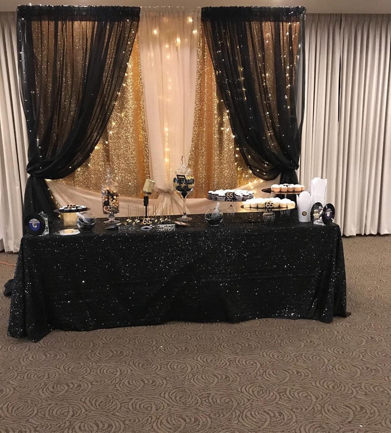 Black Tablecloth Glitter Round Rectangular Embroidered Sequin Etsy