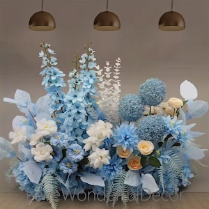 Champagne Rose Blue White Wedding Flower aisle runner,Floor flower row Arrangement,Flower aisle idea Church Wedding Bridal shower home Decor