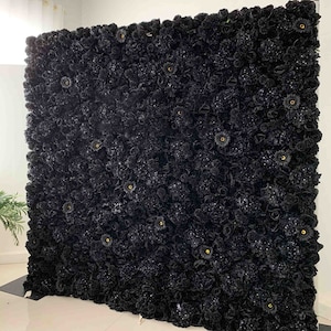 New Design Black High Qulity Artificial Flower Roll Up Curtain Fabric Cloth Rose Floral Wall for Wedding Party Home Salon Decor backdrop