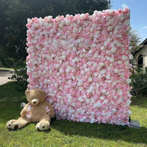 ホワイト&ピンクのバラの花の壁の背景 3D 造花パネル 結婚式 ホーム ショップ パーティー 装飾 写真撮影用背景 花の壁の装飾