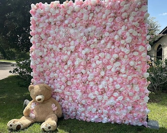 White&Pink Rose Flower wall Backdrop 3D Artificial Flower Panels for Wedding Home Shop Party Decor Photography Background Floral wall Decor