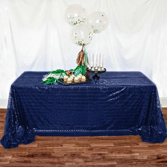 Navy Blue Tablecloth Glitter Round Rectangular Embroidered Sequin Table Cover for Wedding Party Christmas Decor sequin Table Runner Decor Etsy