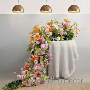 Greenery Orange Purple Table Flower Runner,Wedding Arch Floral Row,Flower Table Centerpieces,Wedding Reception,5D Flower Garland,Party Decor