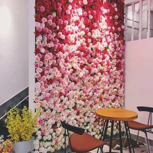 Rose Flowers wall Backdrop Gradation Red Pink White 3D Artificial Flower Panels for Wedding Home Shop Party Decor Photo backdrop Floral wall