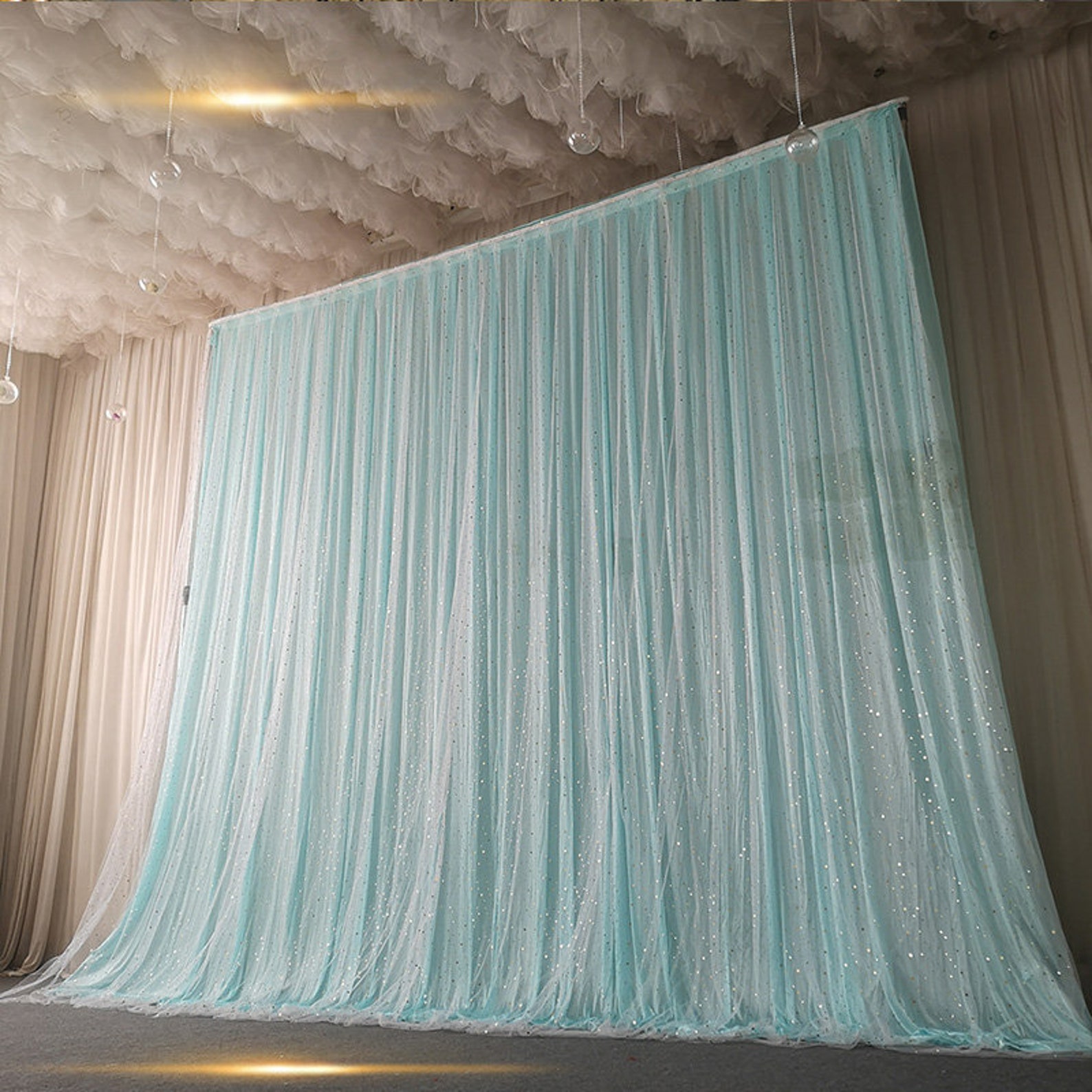 Custom Any Size Champagne Backdrop,moon&star Tulle Backdrop Curtain ...