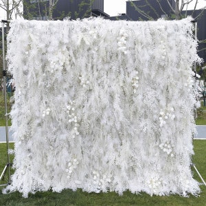 Artificial Flowers Roll Up Curtain Fabric wall Cloth Floral Wall Romantic 5D Feather Wall for Wedding Party Event Baby Shower Decor backdrop