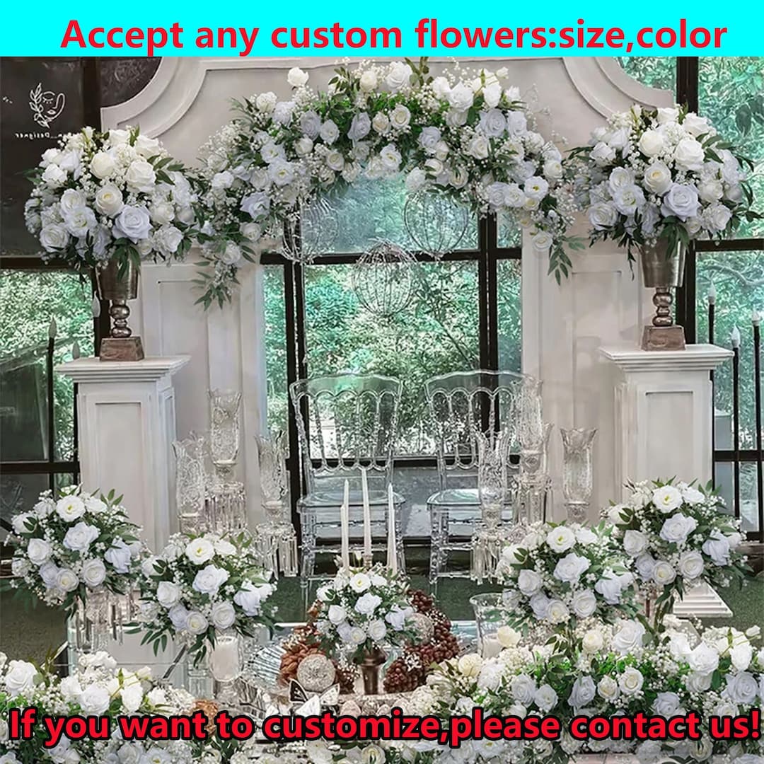 White Rose Wedding Centerpiece Table Runner,babysbreath Green Willow ...