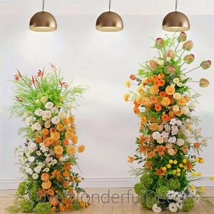 Orange Ivory Rose Greenery Wedding Archway flower,Bridal Shower Engagement Party Backdrop,Flower row,Wedding Floral Swag Arch,Arbour Flowers