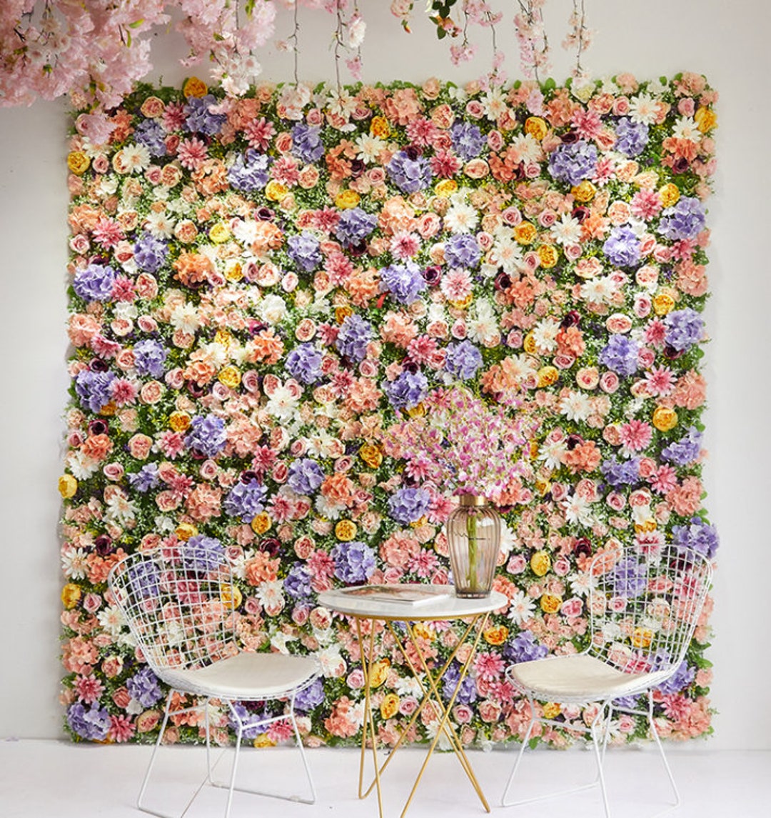 造花壁パネルピンク背景 42x42cm3Dシルクローズフラワーパネル9