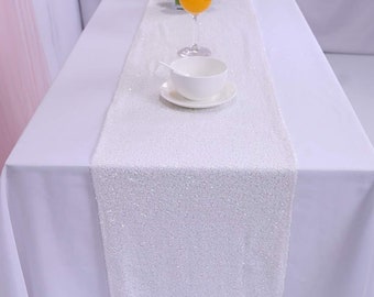 Caminos de mesa con lentejuelas blancas, caminos de mesa con purpurina blanca, suministros para fiestas, caminos de mesa de tela para bodas, fiestas de cumpleaños, decoración de baby showers y despedidas de soltera.