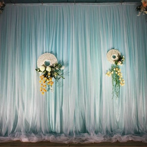 Hellblauer Tüll-Hintergrundvorhang, Tüllhintergrund für Hochzeits-Arrangement-Geburtstagsfeier-Brautbaby-Duschedecor, Chiffon- kundenspezifischer Hintergrund