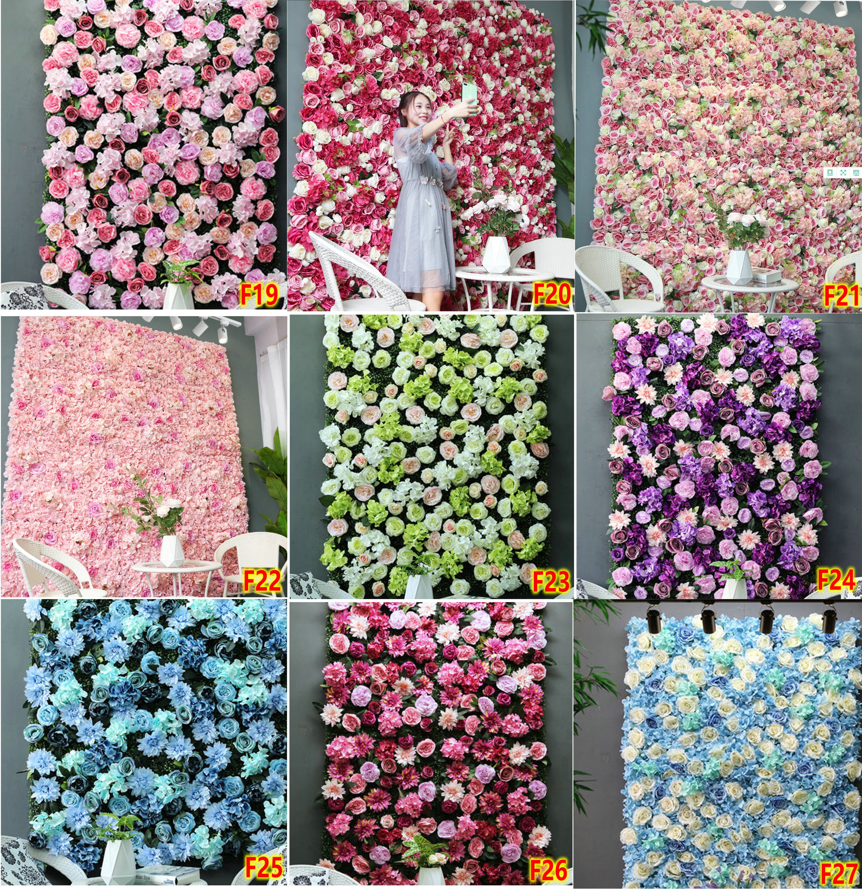 White&pink Rose Flower Wall Backdrop 3D Artificial Flower Panels