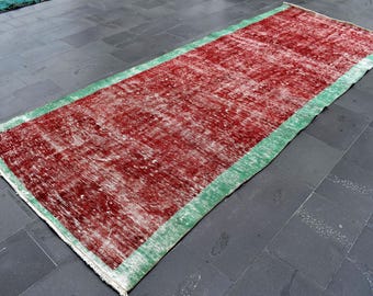 Runner rug, Turkish rug, Vintage rug, Handmade rug, Wool rug, Hallway rug, Orange entryway rug, Bohemian rug, Carpet, 4.8 x 12.2 Ft RL9418