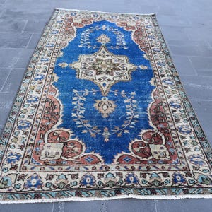 Unique area rug, Vintage rug, Turkish rug, Kitchen rug 3.7 x 7.5 ft Tulu rug, Red wool rug, Boho decor rug, Oushak rug, Handmade rug RL7071