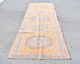 Orange runner rug, Anatolian rug, Vintage rug, Turkish rug, Oushak rug, Handmade rug, Runner rug, Boho rug Hallway rug 4.3 x 11 ft RLO1570