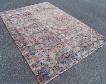 Faded area rug, Turkish vintage rug, Handmade rug, Home decor, Oriental rug, Rustic decor, Bedroom rug, Kitchen decor, 5.4 x 8.1 Ft RL4648