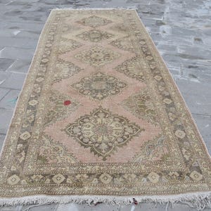 Turkish rug, Handmade rug, Vintage rug, Home decor, Oriental rug, Oushak decor, Tribal wool rug, Hallway  rug, Carpet, 4.9 x 13.1 ft RL7524