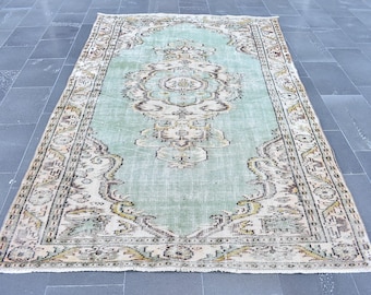 Green area rug, Turkish rug, Handmade rug, Vintage rug, Home decor, Oriental rug, Rustic decor, Bedroom rug Oushak rug 5.4 x 8.5 ft RLO1071