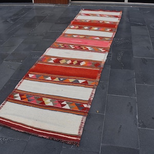 Turkish kilim rug, Handmade rug, Vintage rug, Striped kilim rug, Runner rug, Hallway rug, Kilim runner rug, Kilim rug 3 x 11.6 ft RL5831