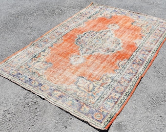 Vintage rug, Turkish rug, Wool rug 4.9 X 7.3 Ft tribal rug, Bohemian rug, boho decor rug, oushak rug, Handmade rug, Area rug RLO1834