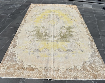 Vintage oriental rug, Turkish rug, Handmade rug, Large rug, Home decor rug 5.2 x 9.5 ft  Pale area rug, Bohemian rug, Art deco rug RL7315