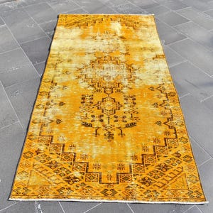 Turkish rug, Oushak runner rug, Handmade wool rug, Vintage hallway rug, Bohemian rug, Home decor, Rustic kitchen decor, 3.4 x 7.2 ft RL7701