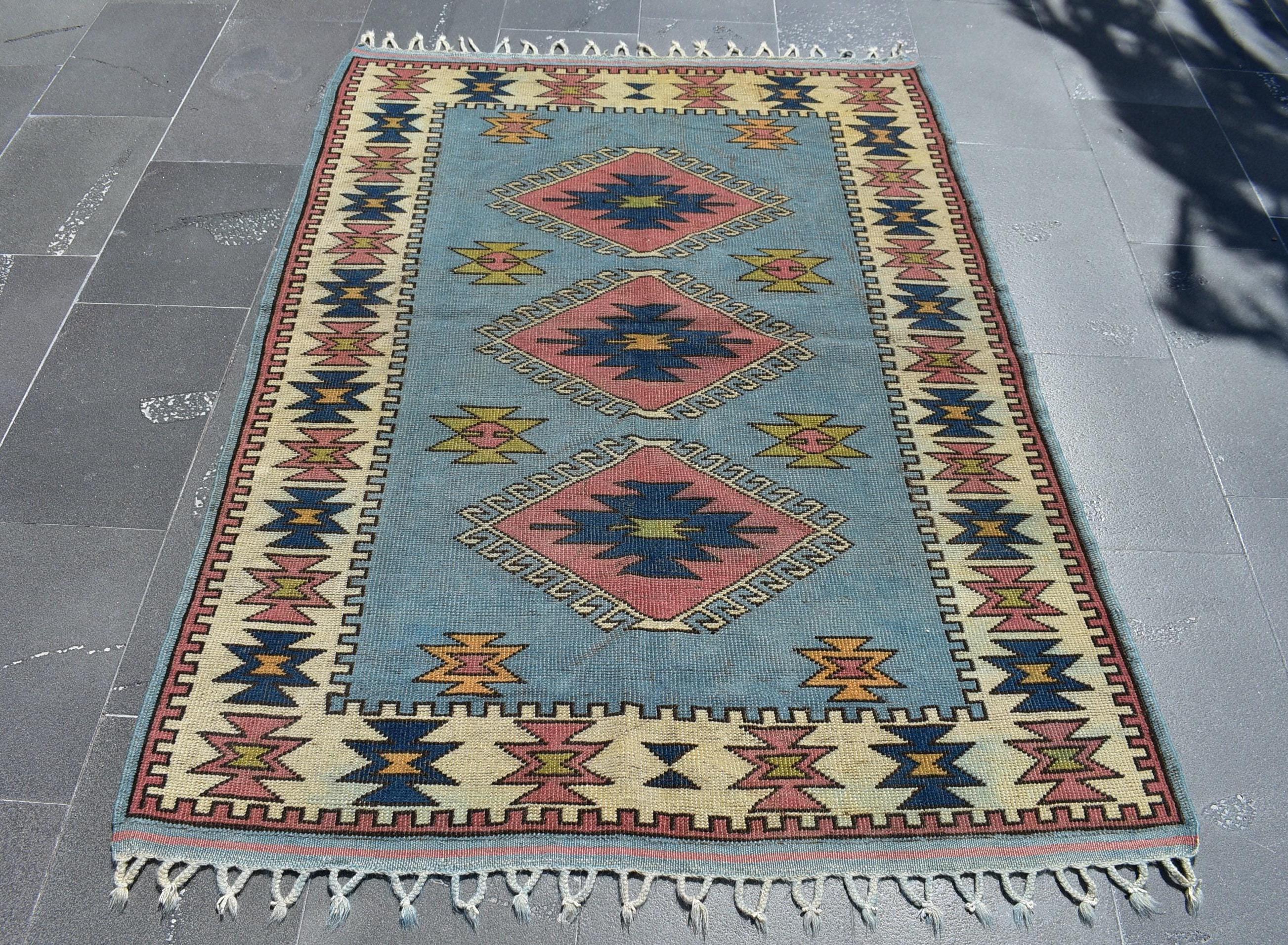 Turkish rug, Vintage handmade rug, Area rug, Oushak rug, Rustic decor, Bohemian rug, Home decor, Boho decor, Carpet, 4.1 x 5.8 ft RL8189