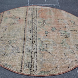 Vintage floral rug, Turkish round rug, Handmade boho rug, Bohemian rug, Natural rug, Small rug, Oushak rug, Carpet, Rug 2.7 x 2.7 Ft RL7931
