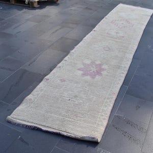 Turkish rug, Oushak runner rug, Handmade wool rug, Vintage hallway rug, Bohemian rug, Home decor, Rustic kitchen decor, 2.5 x 12.4 ft RL8514
