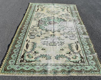 Large Size Rug, Boho Rug, Green Rug, Wool Rug, Turkish Rug  Free Shipping 5.1 x 9.2 ft Decorative Rug, Bedroom Rug , Vintage Rug RL3871