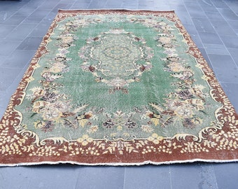 Handgeknüpfter Boho-Teppich, natürlicher Vintage-Teppich, anatolischer Teppich, Versandkostenfrei 2,7 x 2,5 m, Teppich, Wohndekor-Teppich, RLO1181