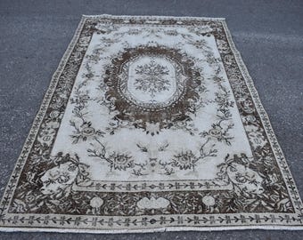 turkish area rug, Free Shipping 5.1 x 8.5 ft oushak rug, boho rug, bohemian rug, floor rug, vintage rug, natural wool rug , rug RL3730
