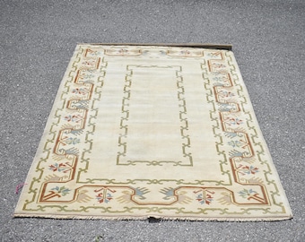 Dywan turecki, Dywan vintage, Dywan orientalny beżowy, Dywan plemienny, Wystrój boho, Dywan rustykalny, Dywan do jadalni, Dywan boho, 4,6 x 6,2 stopy RL9286