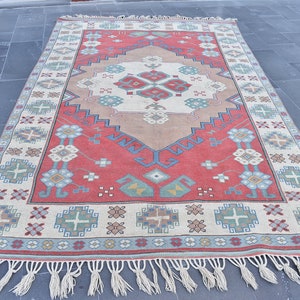 Small size rug, Turkish floor rug, Vintage handmade rug, Home decor, Bohemian rug, Boho decor, Doormat rug, Oushak rug 6.2 x 10.6 ft RLO1047