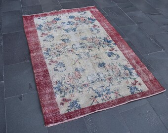 Alfombra turca, alfombra vintage, alfombra rústica, alfombra oushak, alfombra tribal ENVÍO GRATIS Alfombra de dormitorio de 3.8 x 5.8 pies, alfombra de área, alfombra floral RL9472