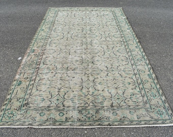 Large size rug, Turkish handmade rug, Diningroom rug, Home decor, Beige and green color rug, Bohemian rug, Carpet, 5.3 x 9.4 ft RL6879