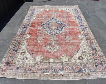 Vintage rug, Turkish rug, Wool rug 5.9 x 10 Ft tribal rug, Bohemian oushak rug, boho decor rug, oushak rug, Handmade rug, Area rug RL9344