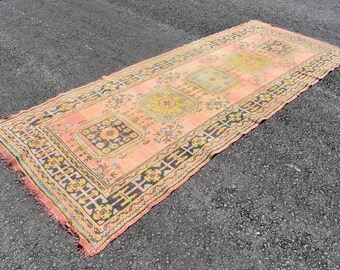 Tapis de passage, tapis turc, tapis vintage, tapis fait main, tapis en laine, tapis de couloir, tapis unique Oushak, tapis bohème, tapis de sol, 4,6 x 11,5 pieds RL8674