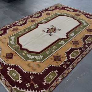 Turkish oushak rug, Vintage floor rug, Handmade rug, Diningroom rug, Bohemian rug, Home decor, Oriental rug, Rustic rug 6.2 x 9.4 ft RL8651