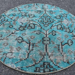 Tapete vintage, tapete redondo turco, tapete feito à mão, decoração boho, tapete anatólio, tapete de área, tapete pequeno, tapete Oushak, tapete de lã 2,7 x 2,7 pés RL4579