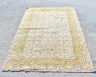 turkish small rug, vintage area rug, ethnic rug, decorative handknotted rug, doormat rug, 4.6 x 6.7 ft bohemian rug carpet RLO1594