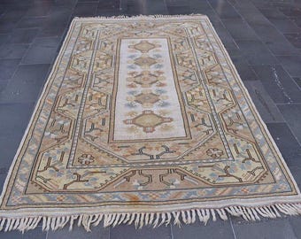 Small size rug, Turkish floor rug, Vintage handmade rug, Home decor, Bohemian rug, Boho decor, Doormat rug, Oushak rug, 5.3 x 9.2 ft RL9479