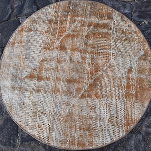 Orange turkish rug, Vintage rug round, Boho rug, Wool rug, Bohemian rug, Small rug, 2.8 x 2.8 Ft Home decor, Doormat, Oriental rug, RL4124