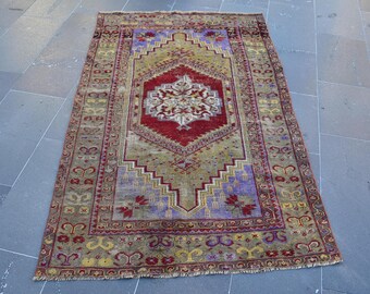 Alfombra vintage hecha a mano, alfombra grande naranja, alfombra turca, decoración del hogar, alfombra bohemia, decoración bohemia, alfombra natural, alfombra, 100 x 170 cm RLO1401