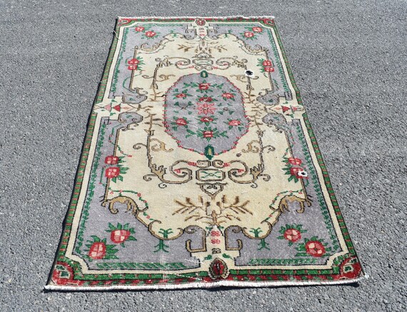 Turkish Rug, Beige Rug, Area Rug, Bohemian Rug, Kitchen Rug  Free Shipping 3.4 x 6.6 Ft Handmade Rug, Vintage Rug , Wool Rug RL6004