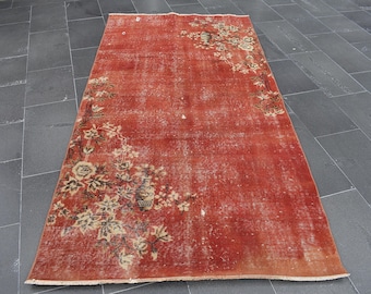Alfombra roja con flores, alfombra turca, alfombra vintage de lana, alfombra bohemia, alfombra hecha a mano, alfombra bohemia, alfombra de cocina, alfombra de dormitorio, 1,2 x 2,4 m RLO0839